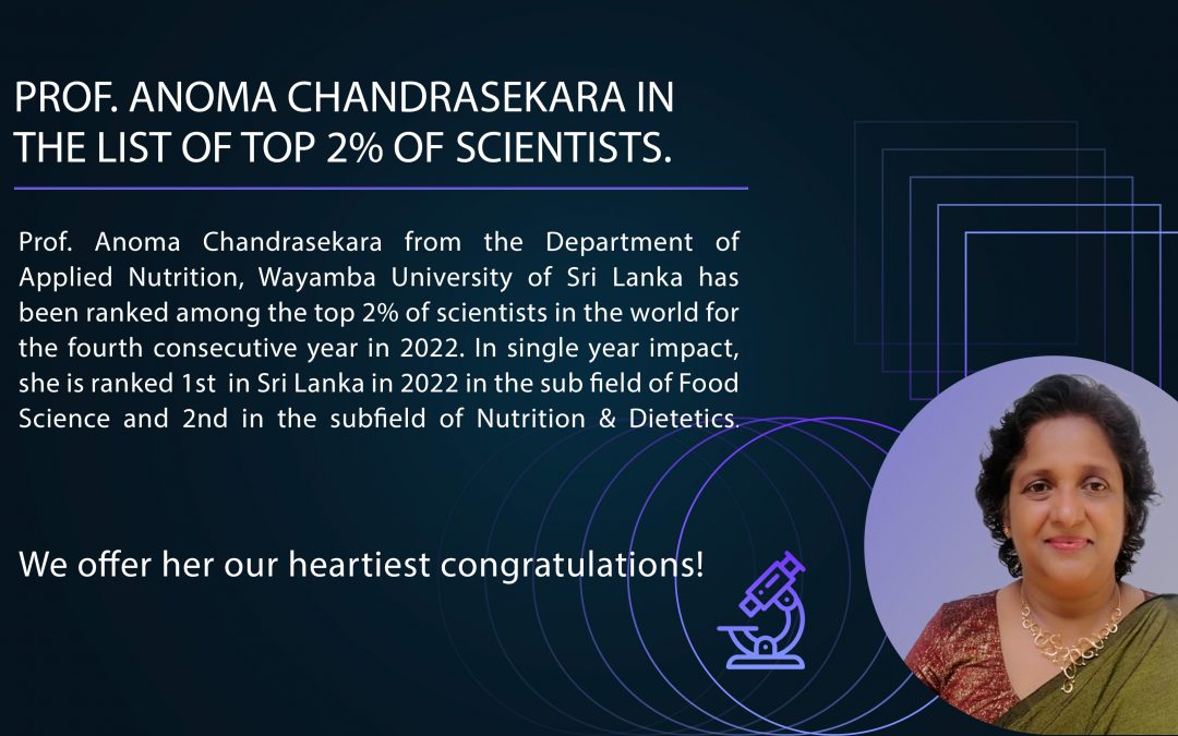 PROF. ANOMA CHANDRASEKARA IN THE LIST OF TOP 2% OF SCIENTISTS