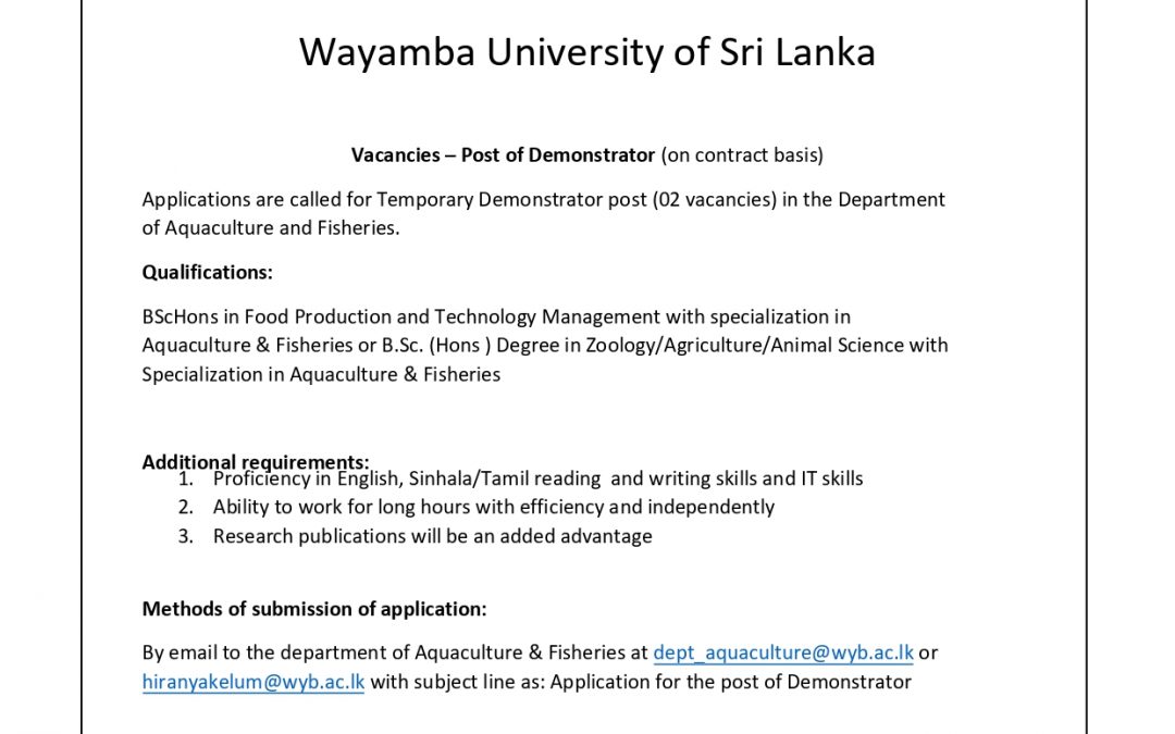 Vacancies – Post of Demonstrator (on contract basis)