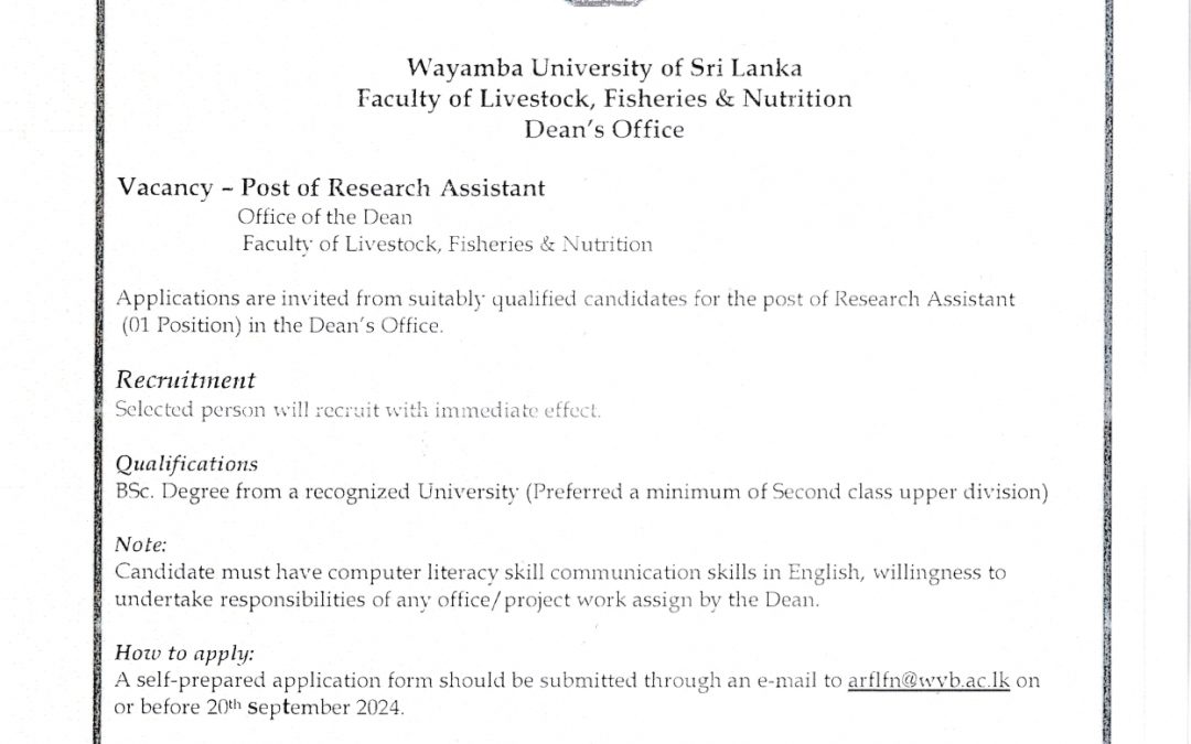 Vacancy Post of Research Assistant