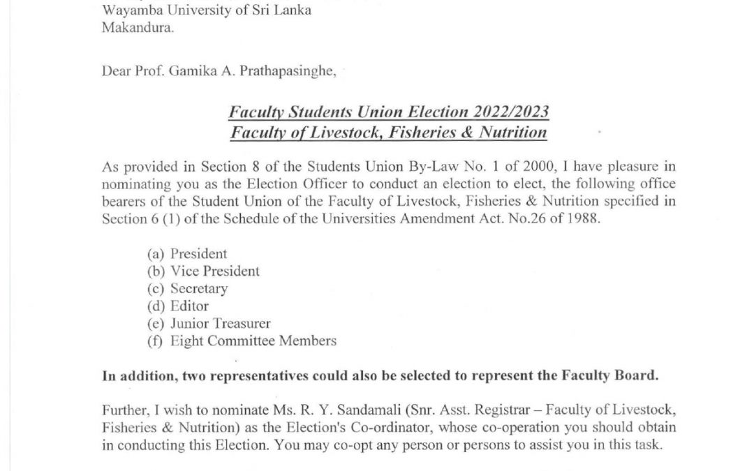 Faculty Student Union Election – 2022/2023 Academic Year FLFN