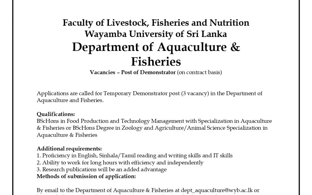 Vacancies – Post of Demonstrator (on contract basis)