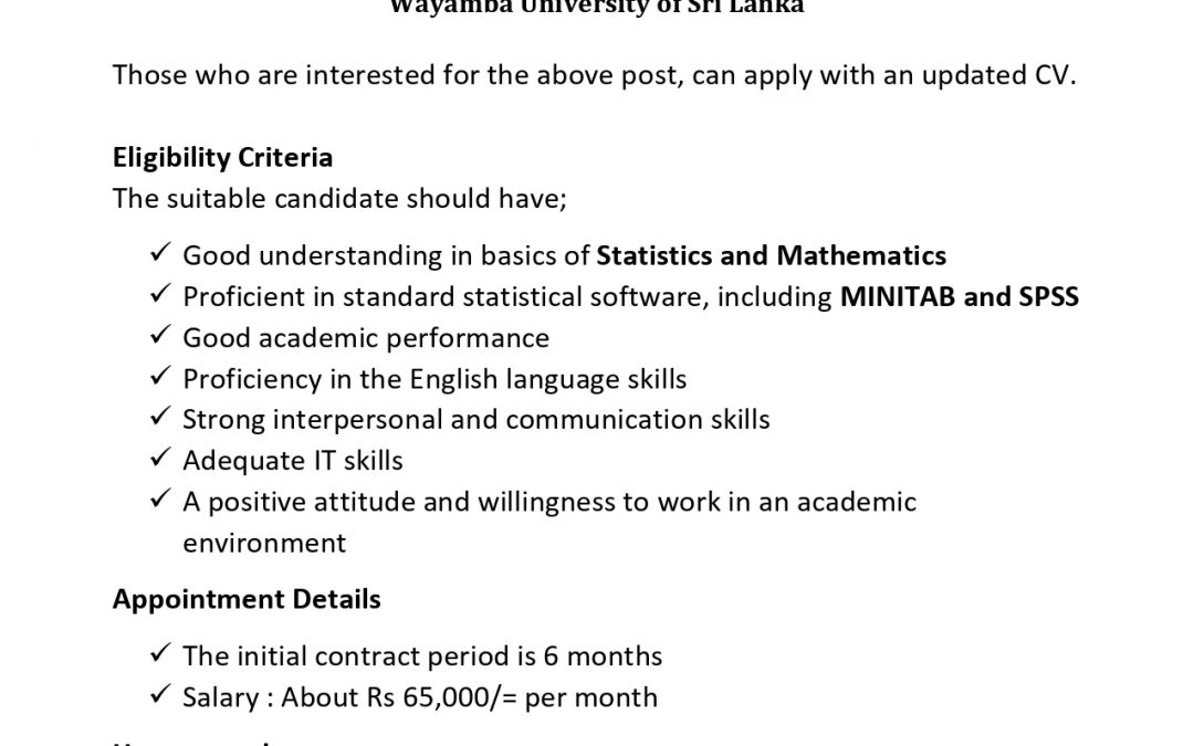 Vacancies – Post of Demonstrator (For Mathematics and Statistics Courses) Department of Nutrition and Dietetics
