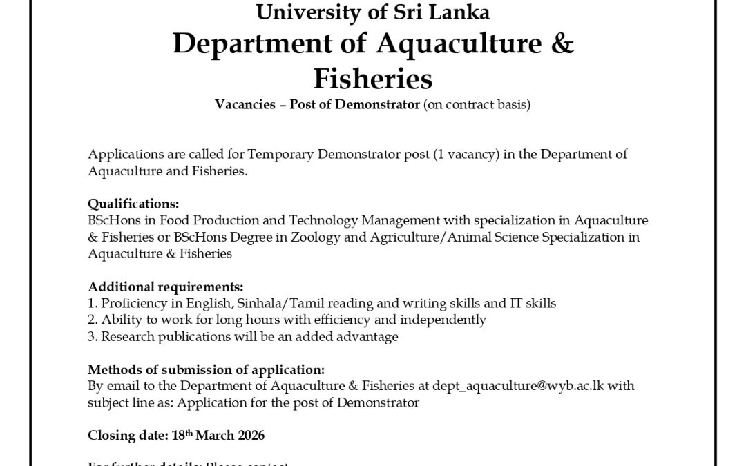 Vacancies – Post of Demonstrator (on contract basis)