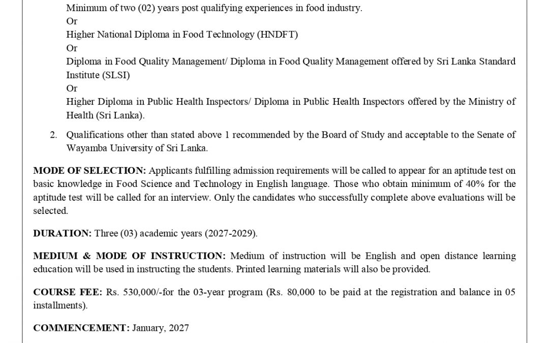 Advertisement and the application- BSc. FQME (Intake 7)